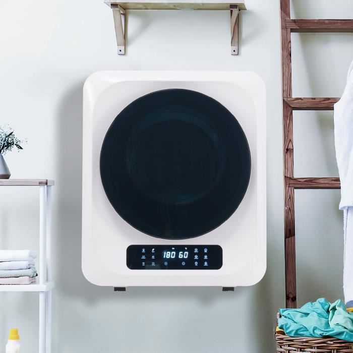 Sécheur d'échappement Portable avec Ecran LCD, Sèche-linge Tambour en Acier Inoxydable, Capacité jusqu'à 4kg, Blanc