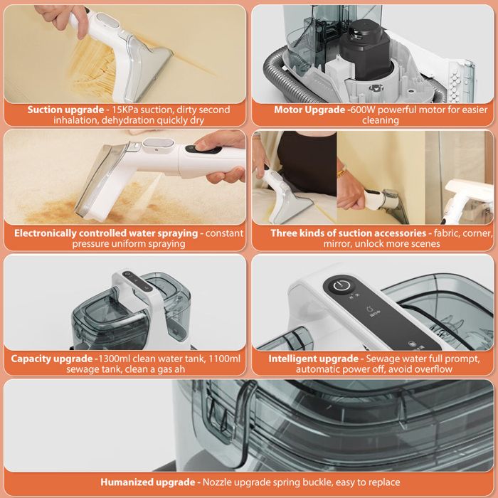 Shampoing15 kPa, haute puissance 600 W, trois en un, compact et portable, deux réservoirs d'eau – Image 2