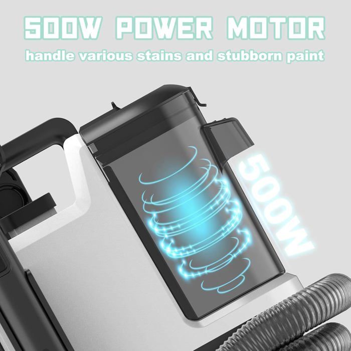 Shampouineuse Portative 500W, Nettoyeur Puissant 12Kpa Pour Tapis, Canapés, Rideaux et Tissus, Léger et Compact 3.5kg, Réservoir – Image 3