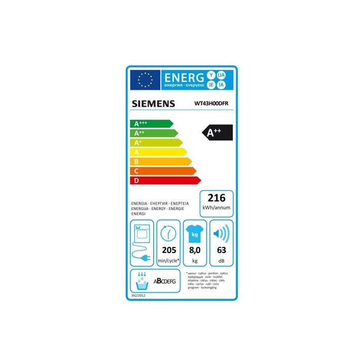 Sèche-linge - SIEMENS - WT43H00DFR - 8 kg - Classe A++ - Programme Outdoor – Image 2