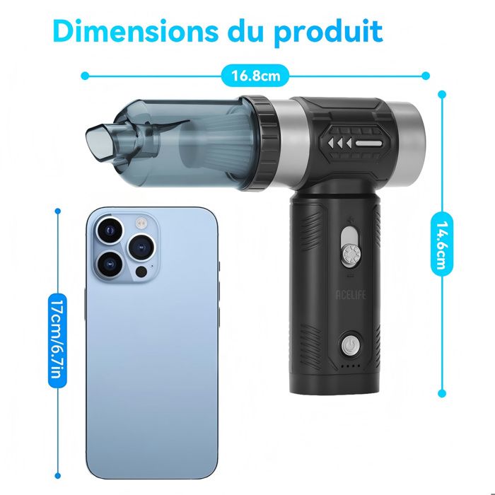 Aspirateur à Main - ACELIFE- Aspirateur Voiture - 3 Vitesses 100,000U/min - 4 en 1 Aspirateur voiture puissant sans fil - Maison – Image 2