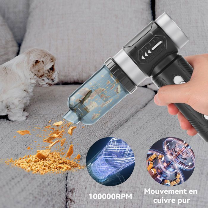 Aspirateur à Main - ACELIFE- Aspirateur Voiture - 3 Vitesses 100,000U/min - 4 en 1 Aspirateur voiture puissant sans fil - Maison – Image 3