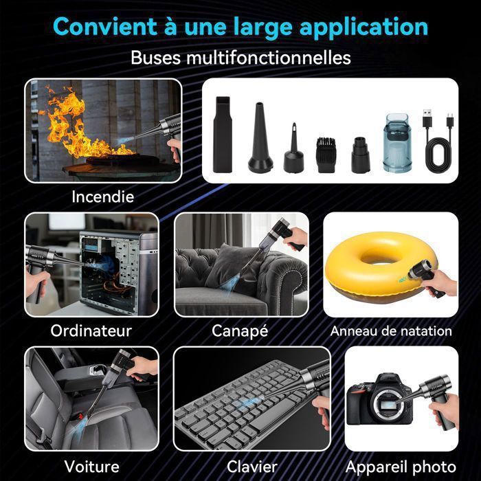 Aspirateur à Main - ACELIFE- Aspirateur Voiture - 3 Vitesses 100,000U/min - 4 en 1 Aspirateur voiture puissant sans fil - Maison – Image 6