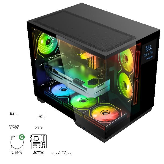 Boîtier PC Gamer - SPIRIT OF GAMER - VIPER CRX DARK - Écran LCD - Refroidissement ARGB - Design en verre trempé – Image 2