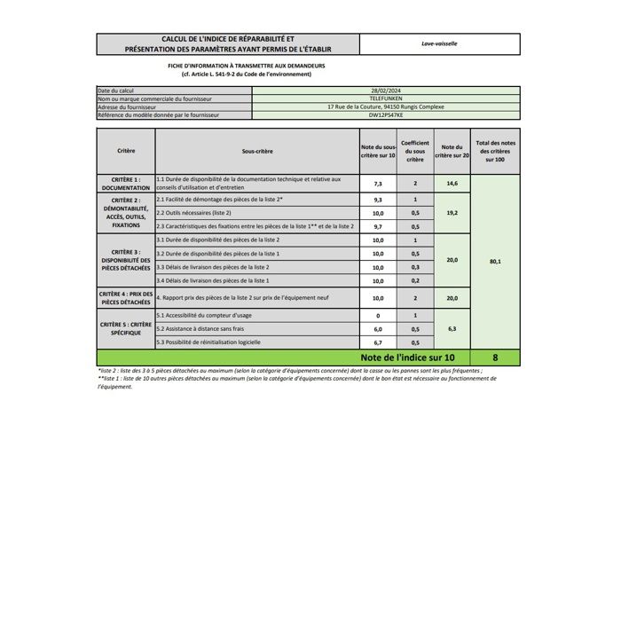 Telefunken Lave-vaisselle 60cm 12couverts 47db - DW12PS47KE – Image 4