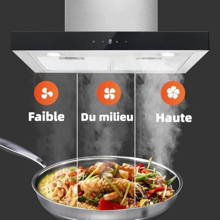 Hotte Aspirante 60cm Tactile 700 m³/h,9 V itesses Classe A++ Hotte de Cuisine Murale En Inox Noir LED – Image 2