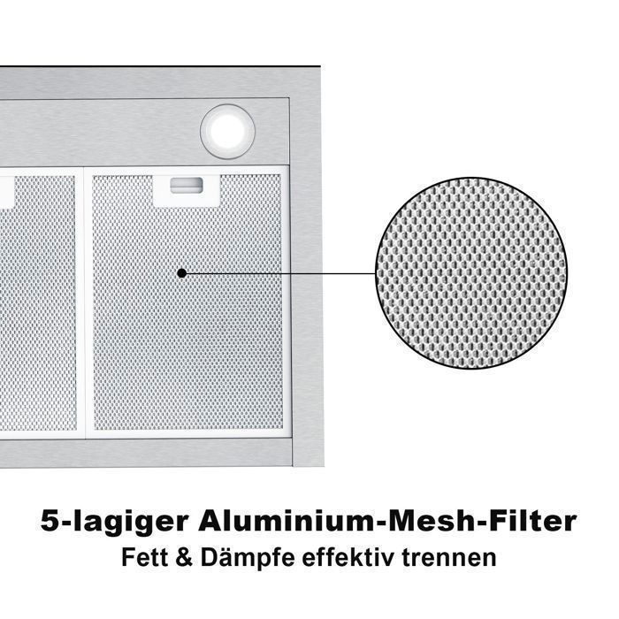 Hotte Aspirante 60cm Tactile 700 m³/h,9 V itesses Classe A++ Hotte de Cuisine Murale En Inox Noir LED – Image 5