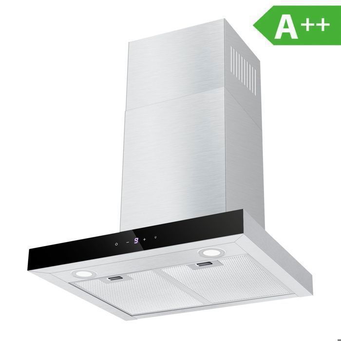 Hotte Aspirante 60cm Tactile 700 m³/h,9 V itesses Classe A++ Hotte de Cuisine Murale En Inox Noir LED