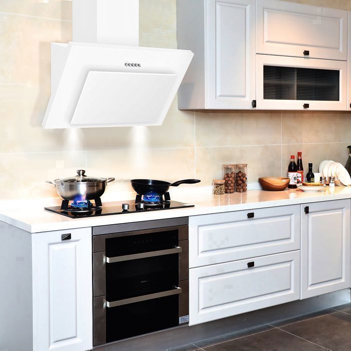 Hotte Aspirantes 60cm,Hotte Cuisine inclinée 350m³/h,Evacuation ou Recyclage,3 Vitesses, LED Lampe, 56 dB, Blanc – Image 6