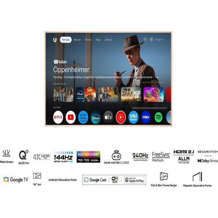 TV QLED Pro TCL 75A300W NXTFrame 190 cm 4K UHD 2024 Aluminium brossé – Image 4