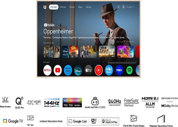 TV QLED Pro TCL 75A300W NXTFrame 190 cm 4K UHD 2024 Aluminium brossé – Image 6