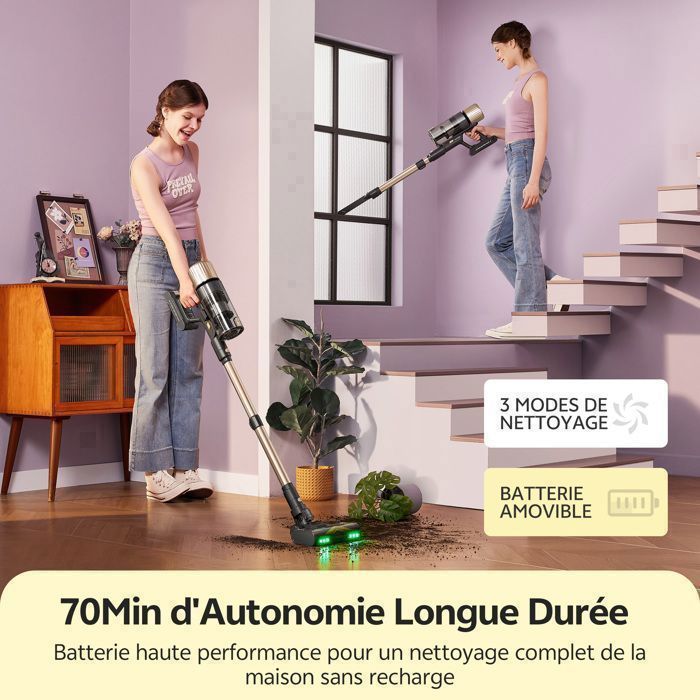 ULTENIC- Aspirateur Balai sans Fil-UU15- 150AW/580W-70min/70kPa- Auto-Portant- Greeneye Technologie- Écran LED- Batterie Amovible – Image 3