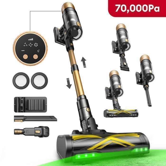 ULTENIC- Aspirateur Balai sans Fil-UU15- 150AW/580W-70min/70kPa- Auto-Portant- Greeneye Technologie- Écran LED- Batterie Amovible