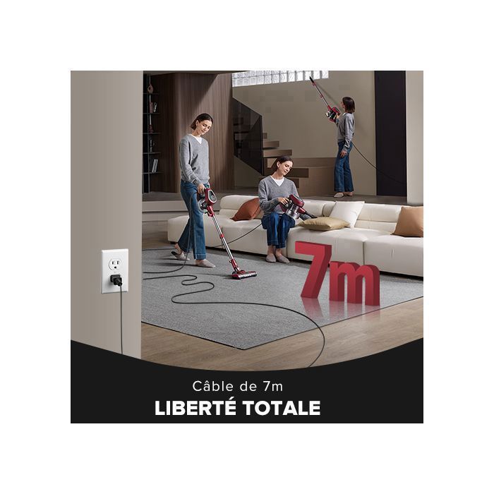 VACTIDY Blitz C8 - Aspirateur Balai Avec Fil 3 en 1 - 500W 60Kpa Puissant - Câble Long 7m (Couvrant 160㎡) - Capacité 1.5L – Image 4