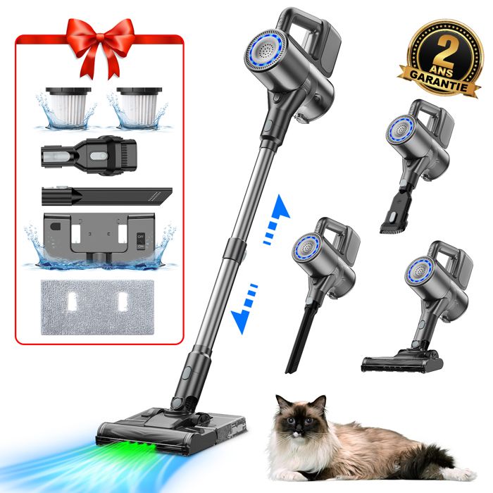 VersLife S7PLUS Aspirateur Balai sans Fil avec Fonction Nettoyage, 2 en1 Aspirateur sans Fil Puissant 35Kpa avec 40 Min d'Autonomie