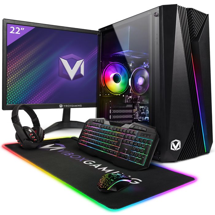 Vibox VI-44 PC Gamer Complet • 22" Écran • AMD Ryzen 3 3200G • Vega 8 • 16 Go RAM • 2 To HDD • 240 Go SSD • Windows 11 • WiFi