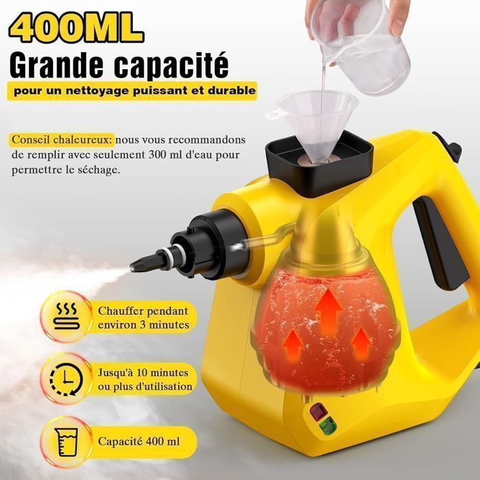 Nettoyeur vapeur portable - ZESTLZ - Nettoyeur vapeur multi-usages, 400 ml - 1050 W Idéal pour cuisine et voiture – Image 5