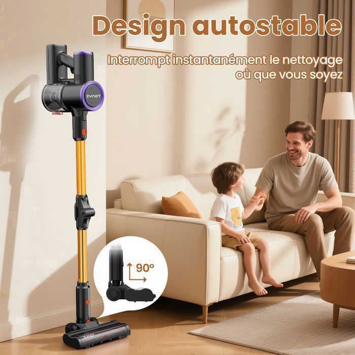 Zynet S9 Aspirateur Balai sans Fil, 45kPa/500W/45Min, Tube Pliable, Station de Charge Murale, Poils d'animaux/Tapis/Sols Durs – Image 6